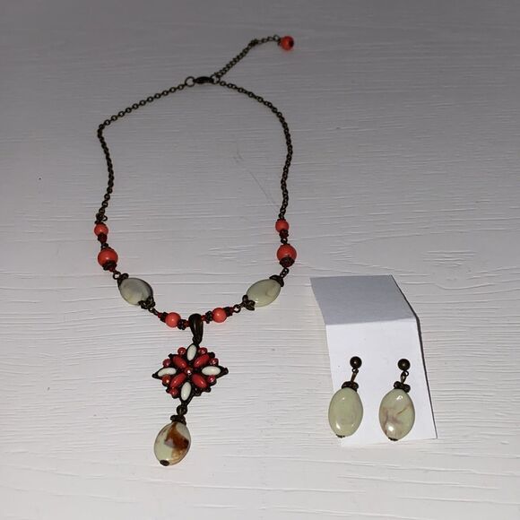 Vintage Beaded Adjustable Dangle Chocker Necklace W/ Matching Drop Bead Earrings - Picture 10 of 10
